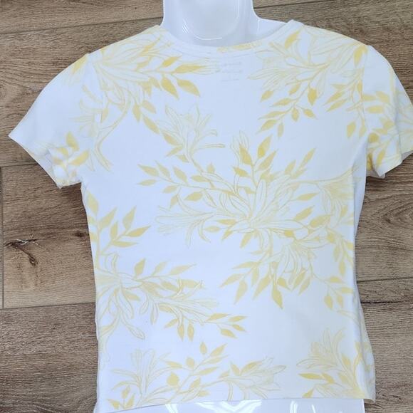 Studio Works Yellow and White Hibiscus Floral Blouse  Short Sleeve Women's Small - Picture 3 of 12